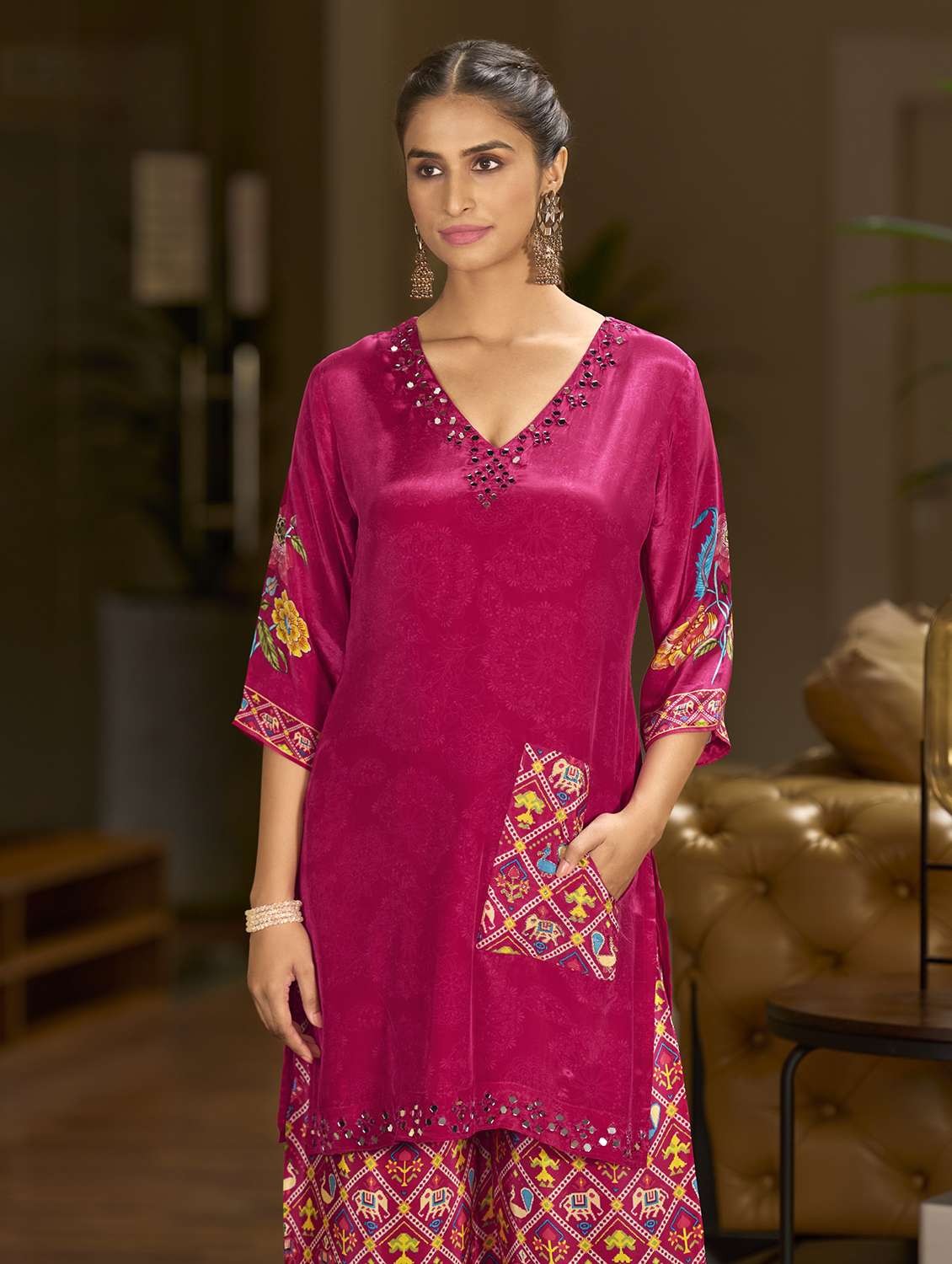 women printed three quarter sleeve co-ord set - 22162268 -  Standard Image - 4