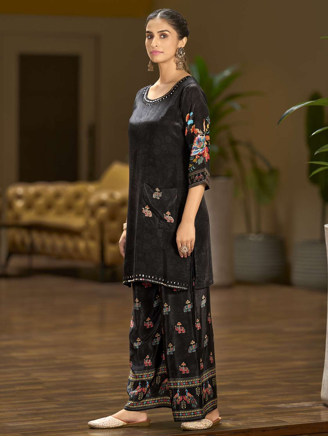women printed three quarter sleeve co-ord set - 22162269 -  Standard Image - 1