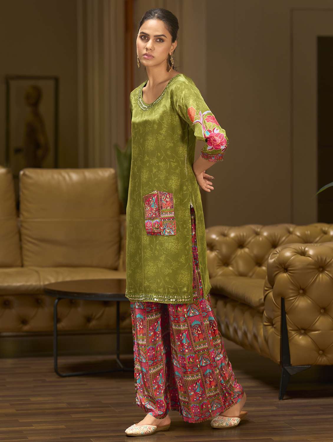 women printed three quarter sleeve co-ord set - 22162270 -  Standard Image - 1