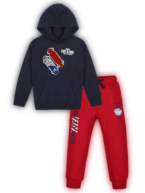 boys printed long sleeve hooded full length set