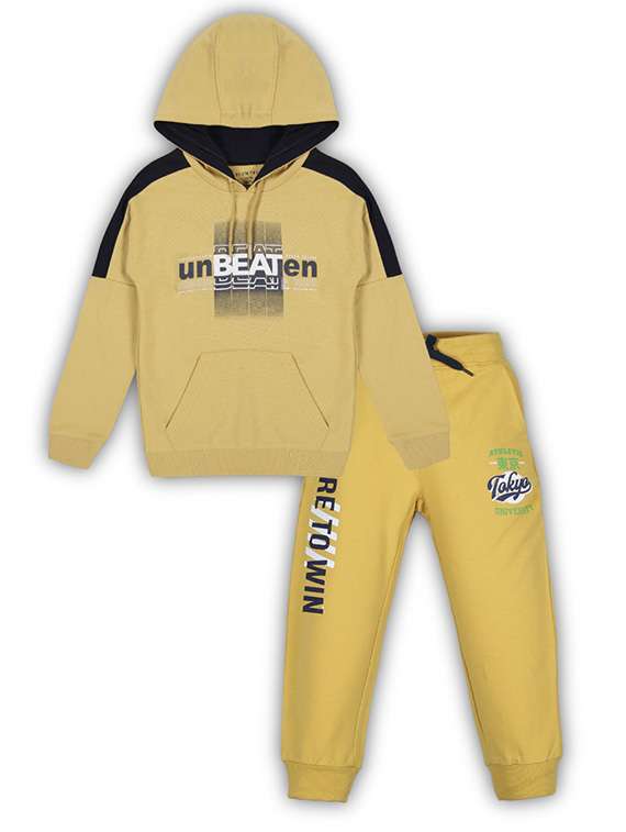 boys printed long sleeve hooded full length set