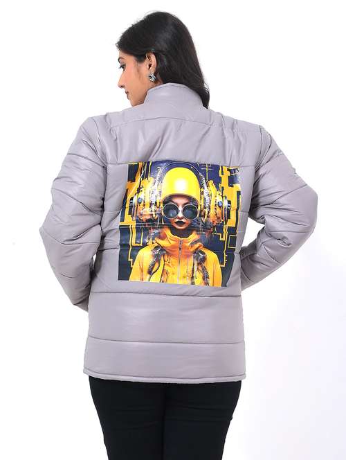 women long sleeve back print puffer jacket - 22162292 -  Standard Image - 0