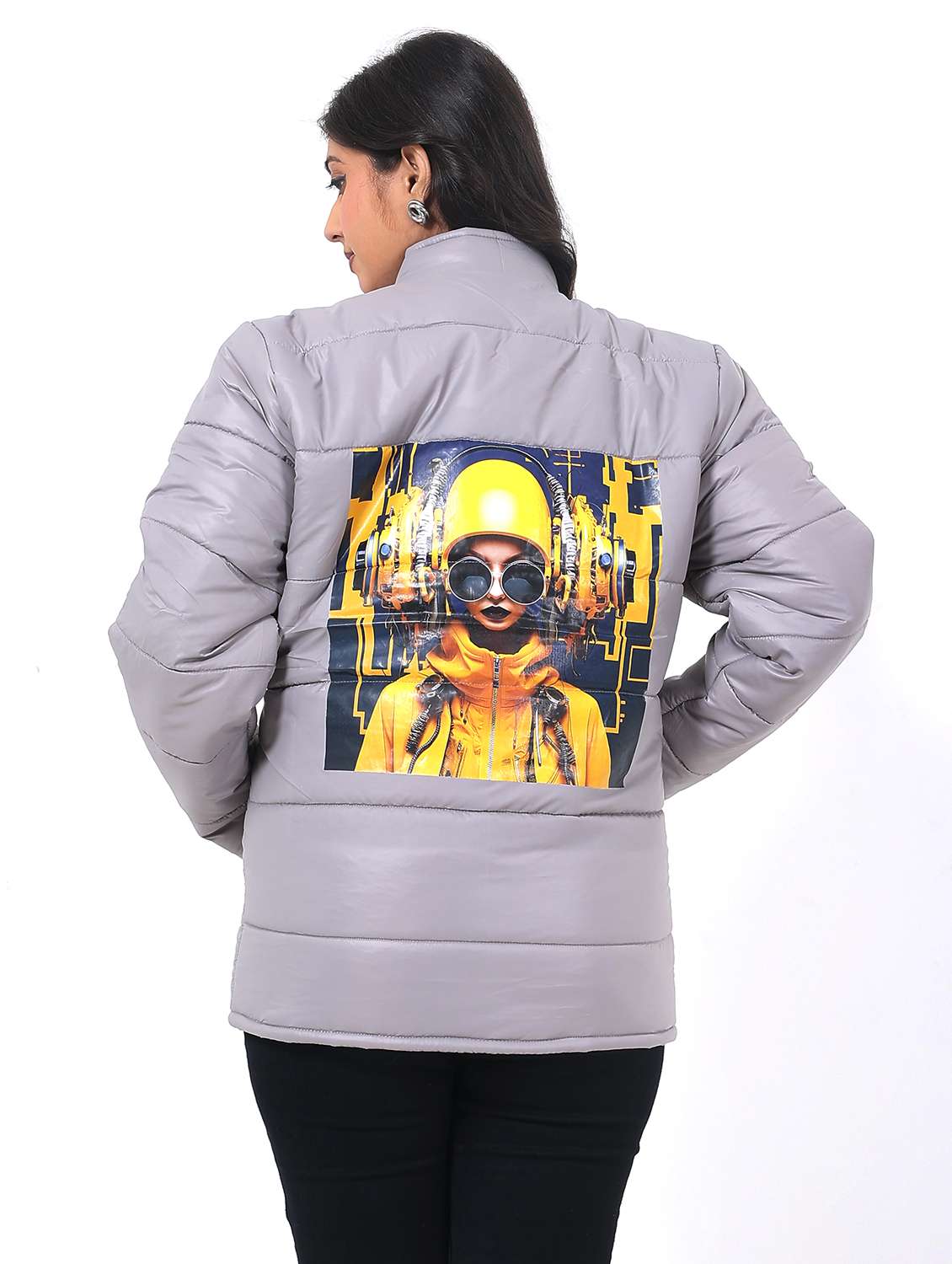 women long sleeve back print puffer jacket