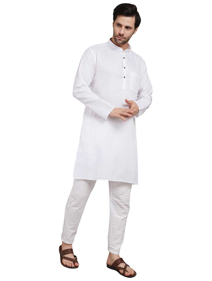 men solid mandarin neck kurta with trousers ethnic wear set - 22162294 -  Standard Image - 1