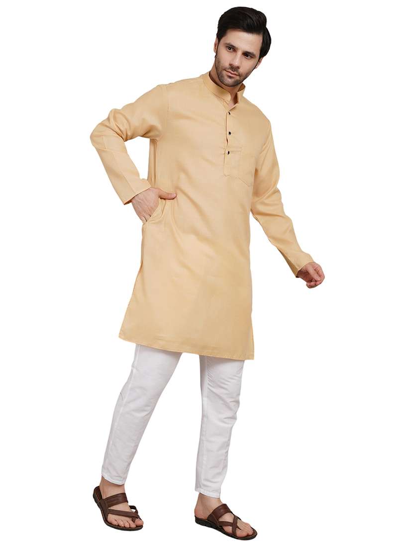 men solid mandarin neck kurta with trousers ethnic wear set - 22162295 -  Standard Image - 1
