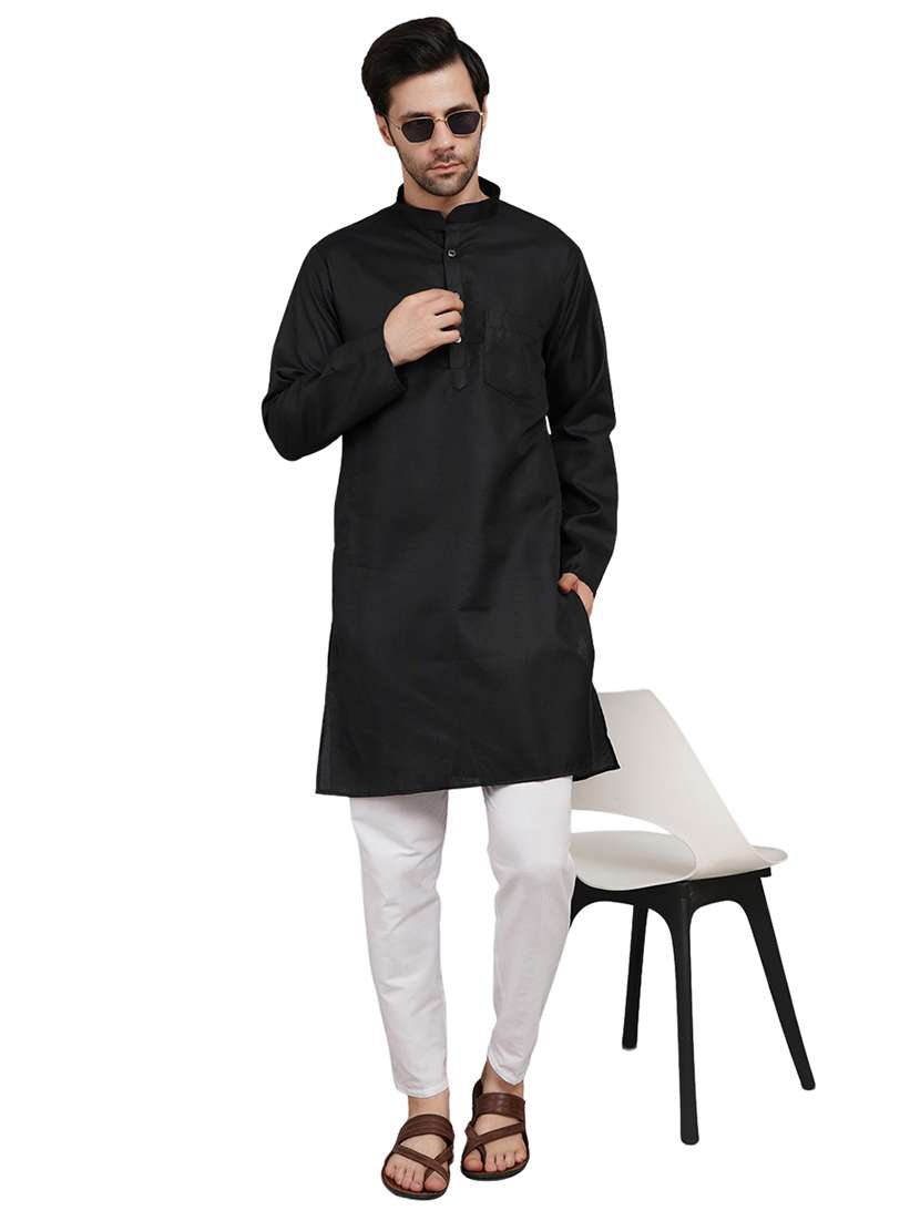 men solid mandarin neck kurta with trousers ethnic wear set