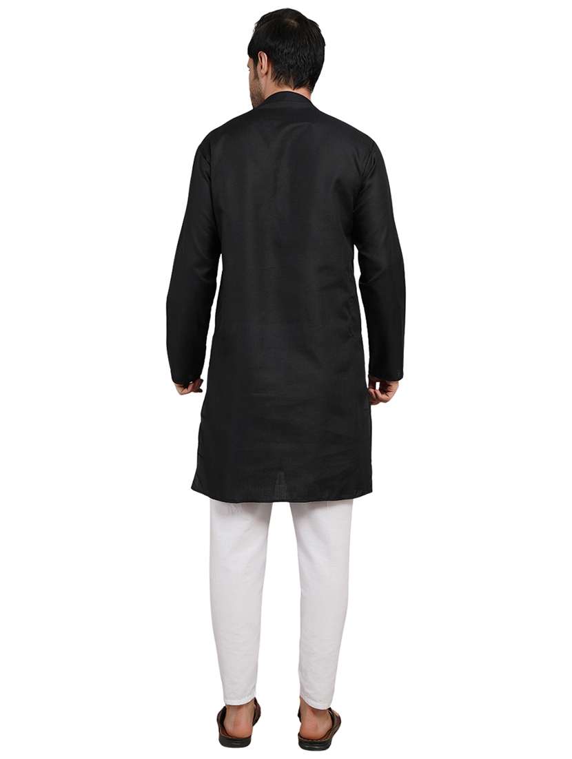 men solid mandarin neck kurta with trousers ethnic wear set - 22162297 -  Standard Image - 4