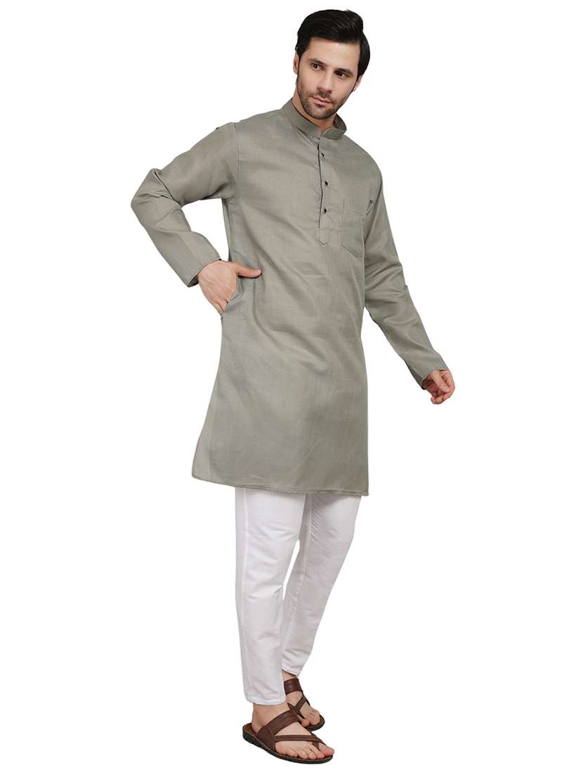 men solid mandarin neck kurta with trousers ethnic wear set - 22162298 -  Standard Image - 1