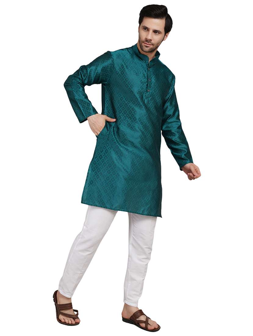 men self design mandarin neck kurta with trousers ethnic wear set - 22162299 -  Standard Image - 1