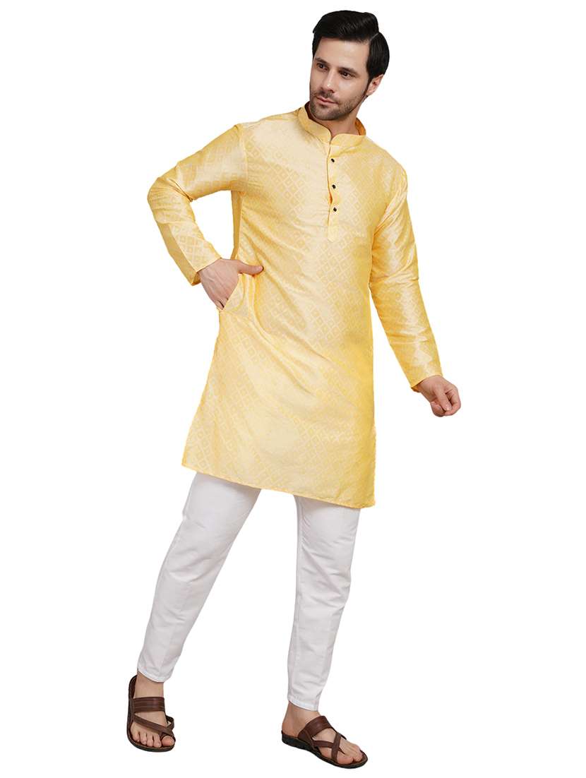 men self design mandarin neck kurta with trousers ethnic wear set - 22162301 -  Standard Image - 1