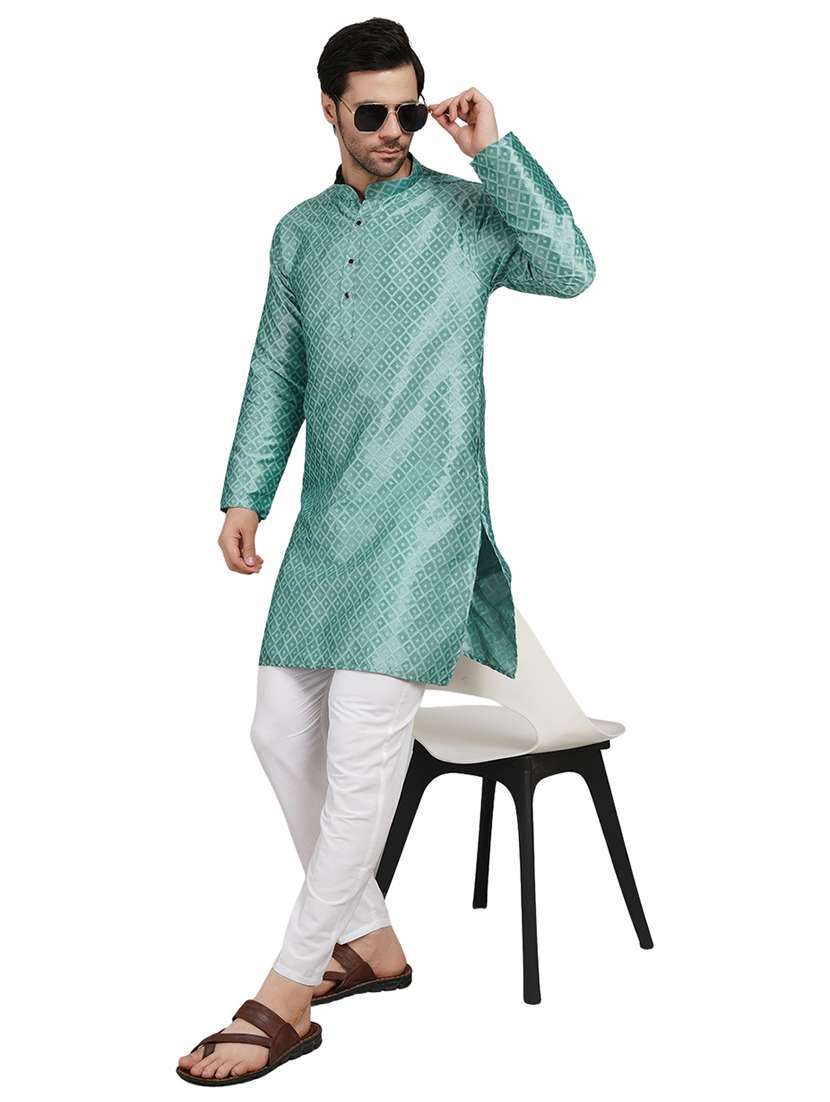 men self design mandarin neck kurta with trousers ethnic wear set