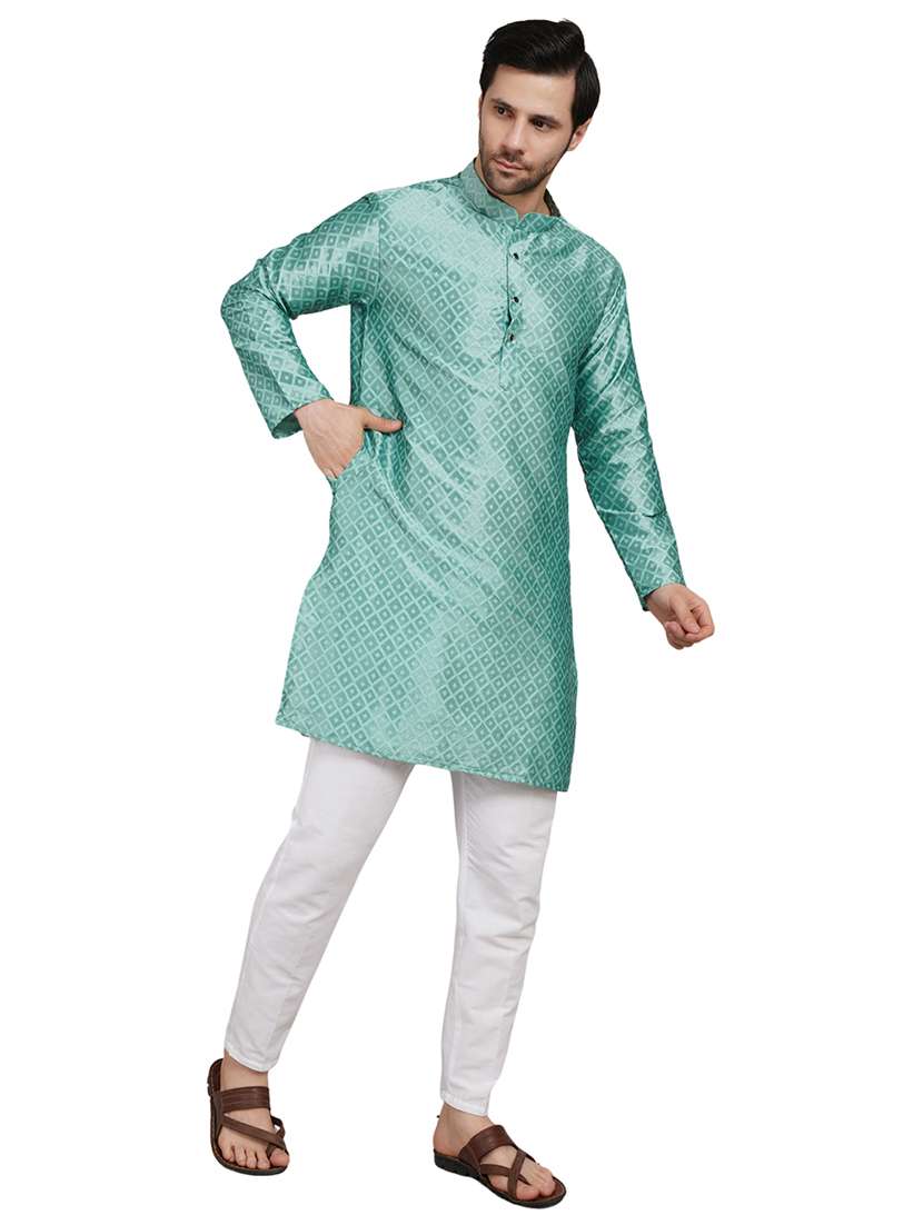 men self design mandarin neck kurta with trousers ethnic wear set - 22162359 -  Standard Image - 1