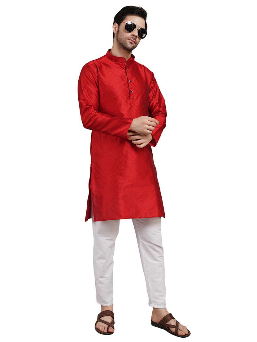 men self design mandarin neck kurta with trousers ethnic wear set
