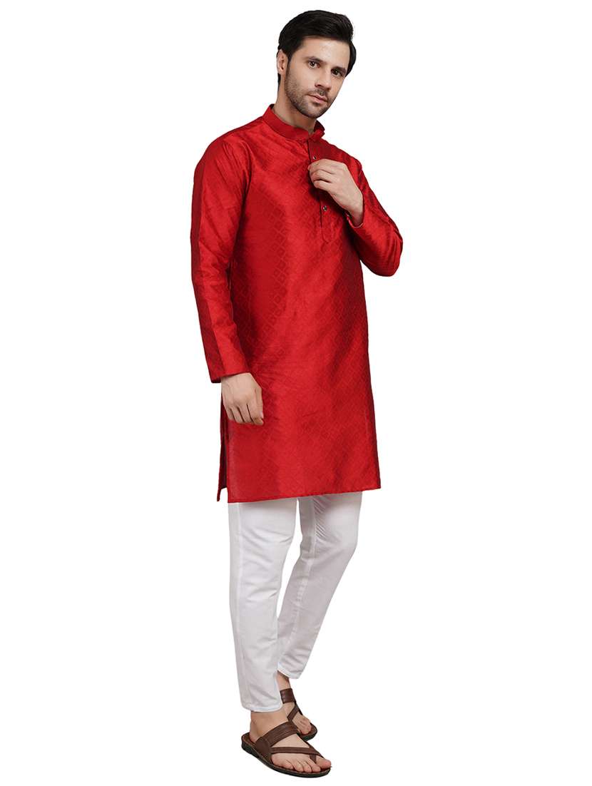 men self design mandarin neck kurta with trousers ethnic wear set - 22162360 -  Standard Image - 1