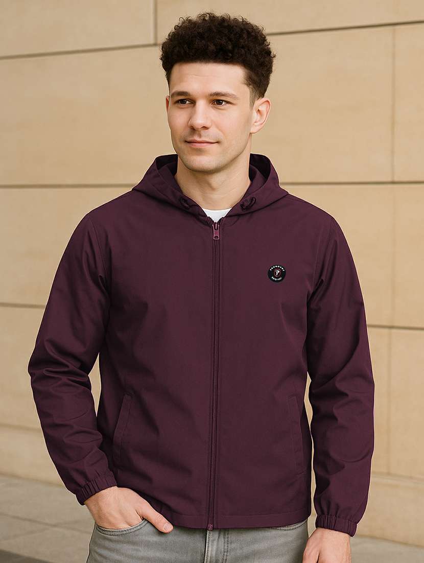 men solid long sleeve regualr fit hooded casual jacket