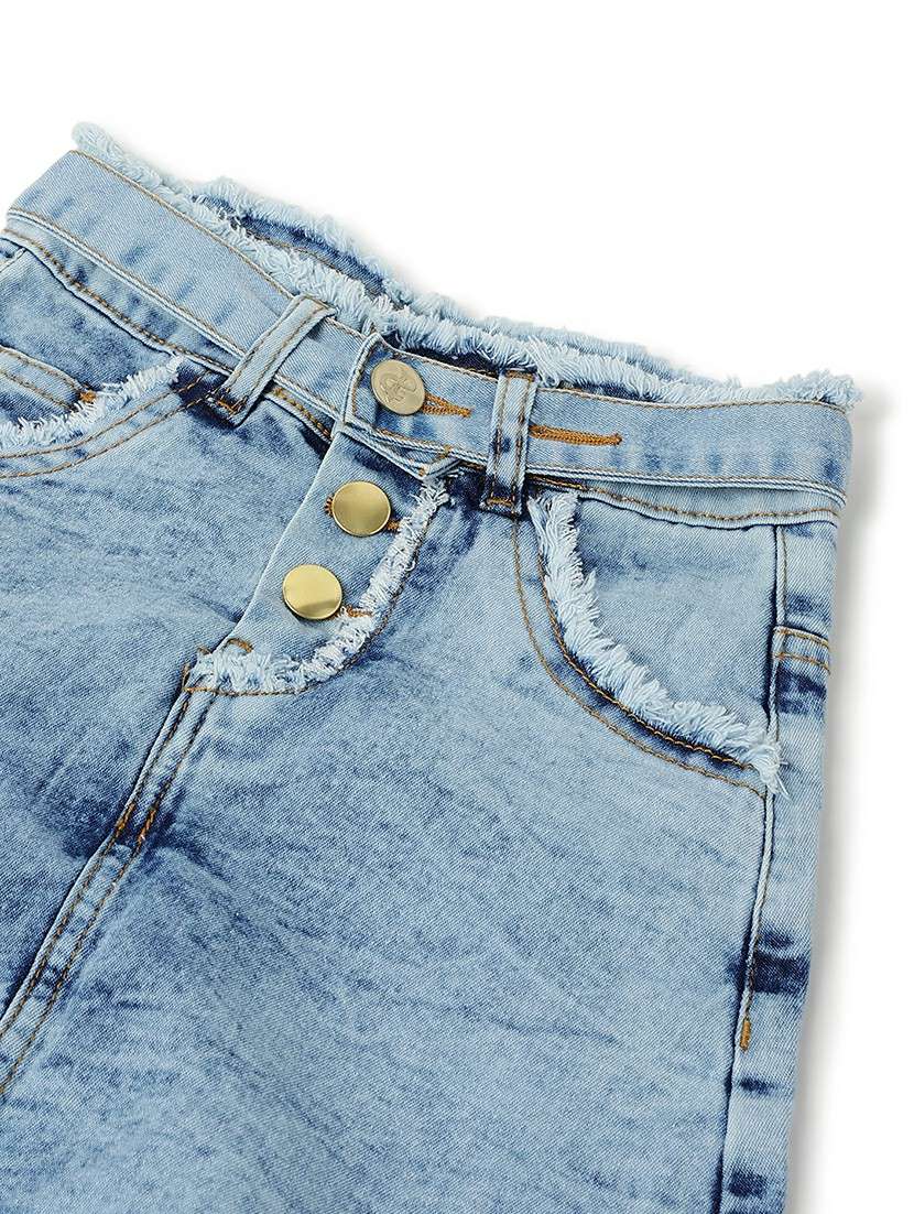 girls solid mid rise denim shorts - 22162447 -  Standard Image - 4