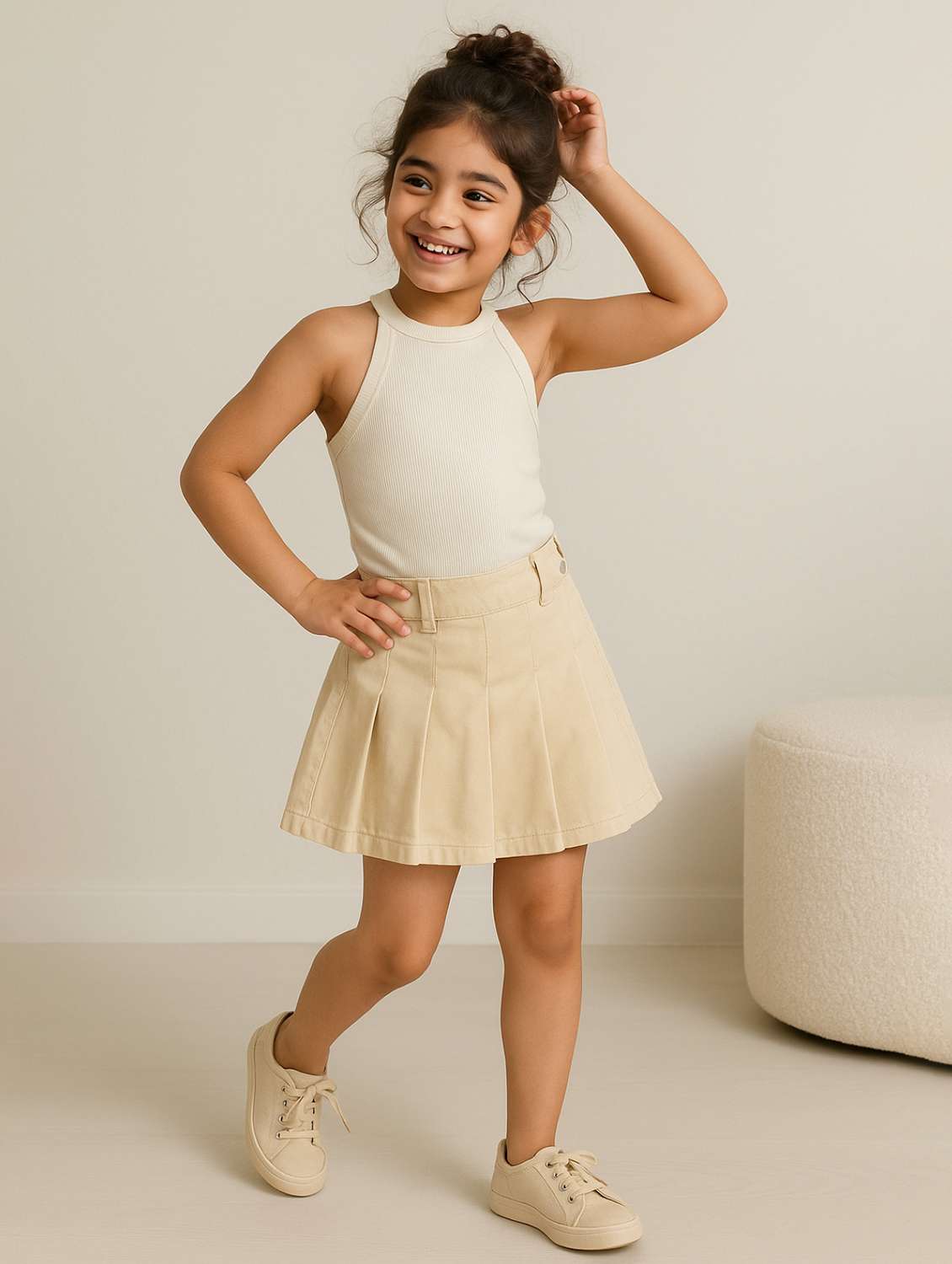 girls solid pleated mid rise skirt - 22162448 -  Standard Image - 1