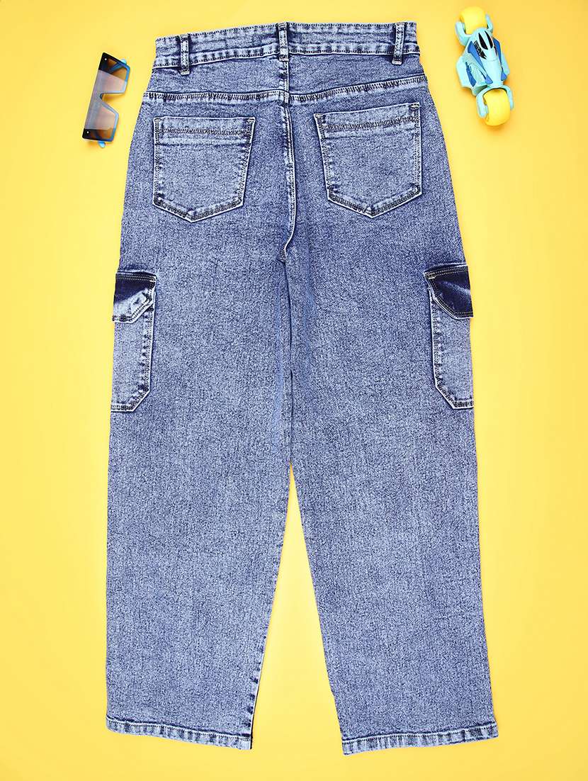 girls solid mid rise relaxed fit cargo - 22162469 -  Standard Image - 1