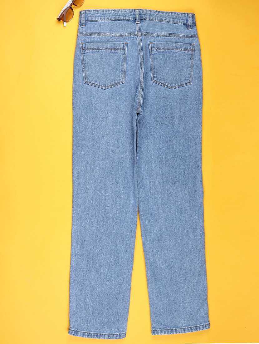 girls plain mid rise relaxed fit jeans - 22162470 -  Standard Image - 1