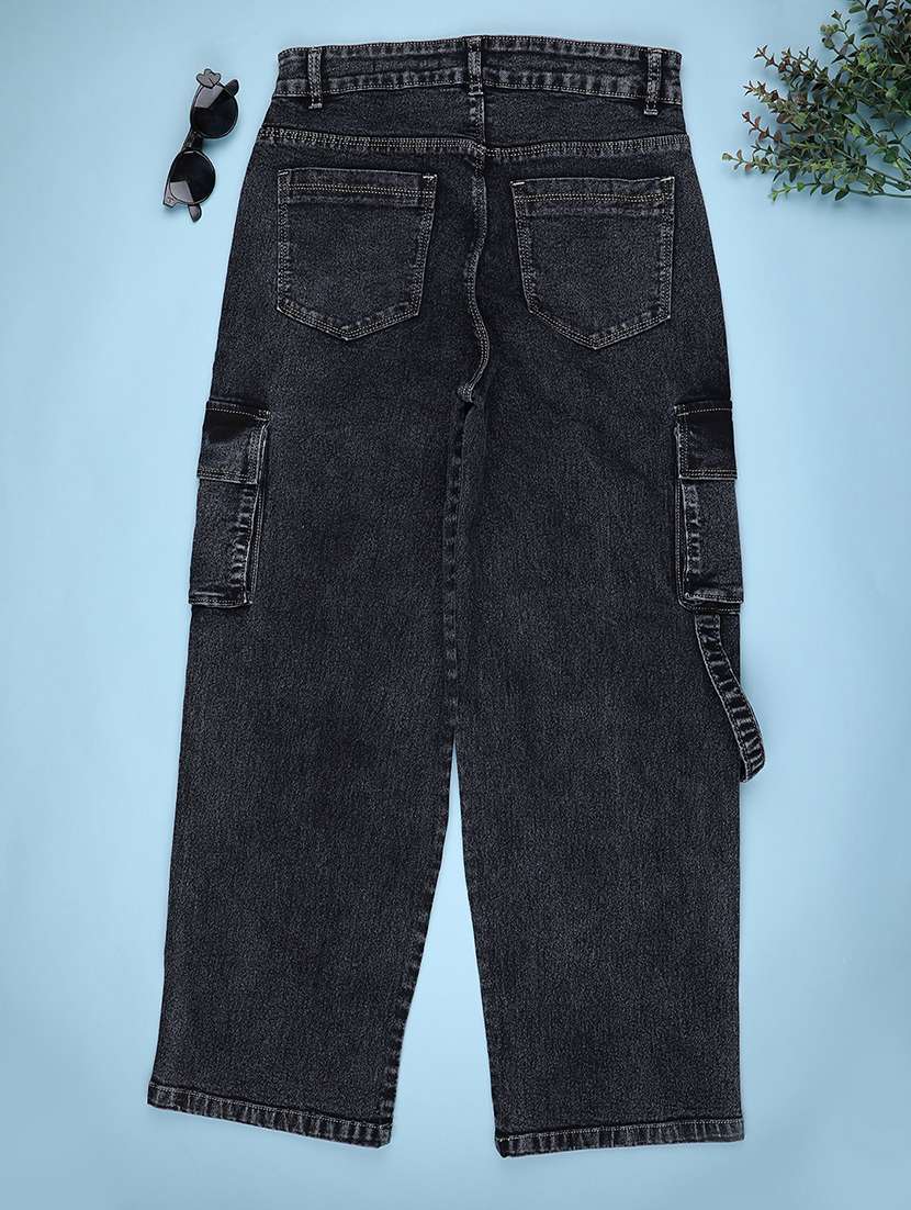 girls solid mid rise relaxed fit cargo - 22162471 -  Standard Image - 1