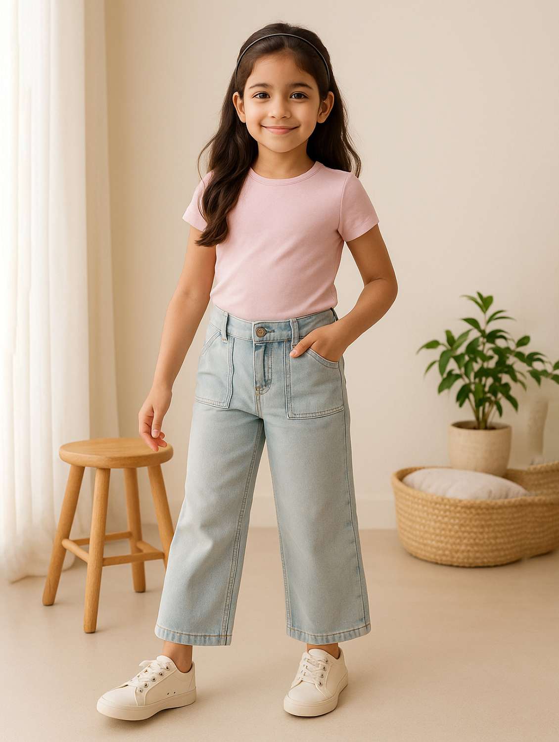 girls solid mid rise wide leg jean - 22162472 -  Standard Image - 1