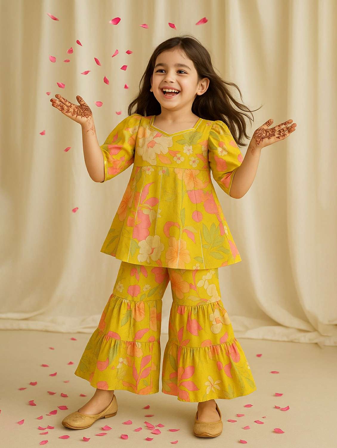 girls floral print kurta and sharara set  - 22162501 -  Standard Image - 1