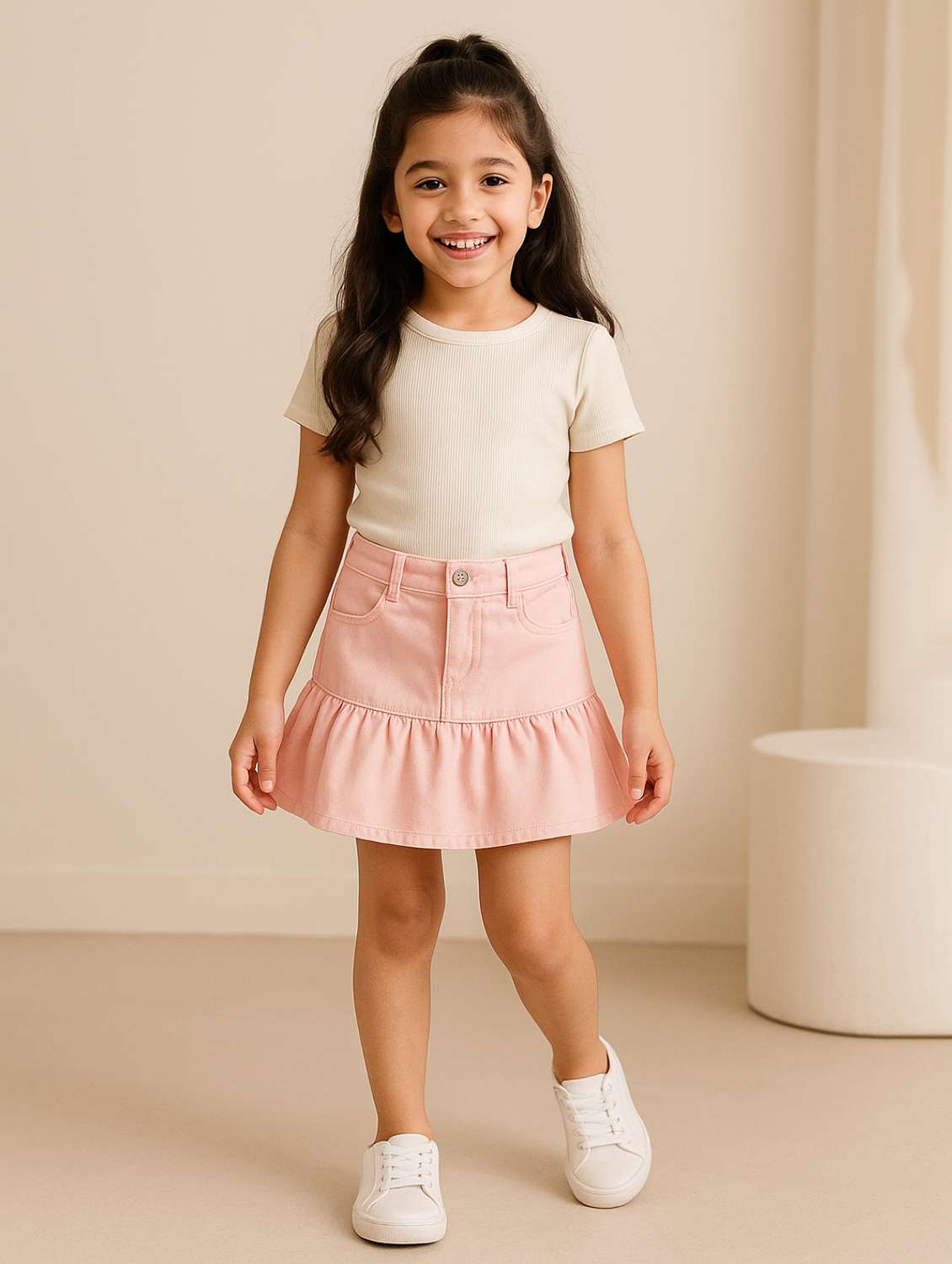 girls solid mdid rise tiered skirt - 22162509 -  Standard Image - 1