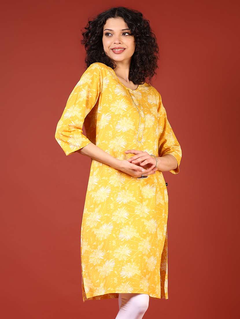 women floral printed three quarter sleeve straight kurta - 22162932 -  Standard Image - 1