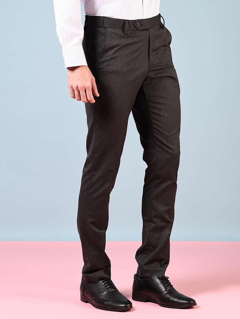 men solid mid rise flat front formal trouser - 22163007 -  Standard Image - 1
