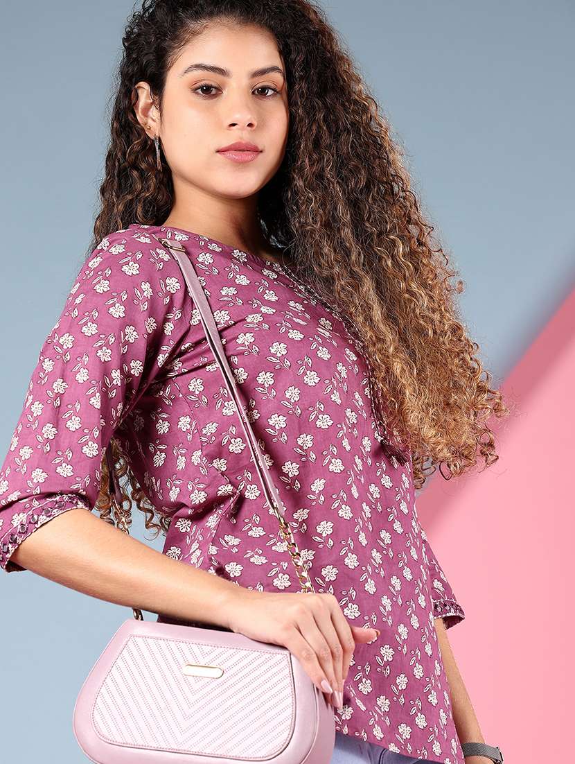 women floral printed three quarter sleeve straight kurti - 22163101 -  Standard Image - 1