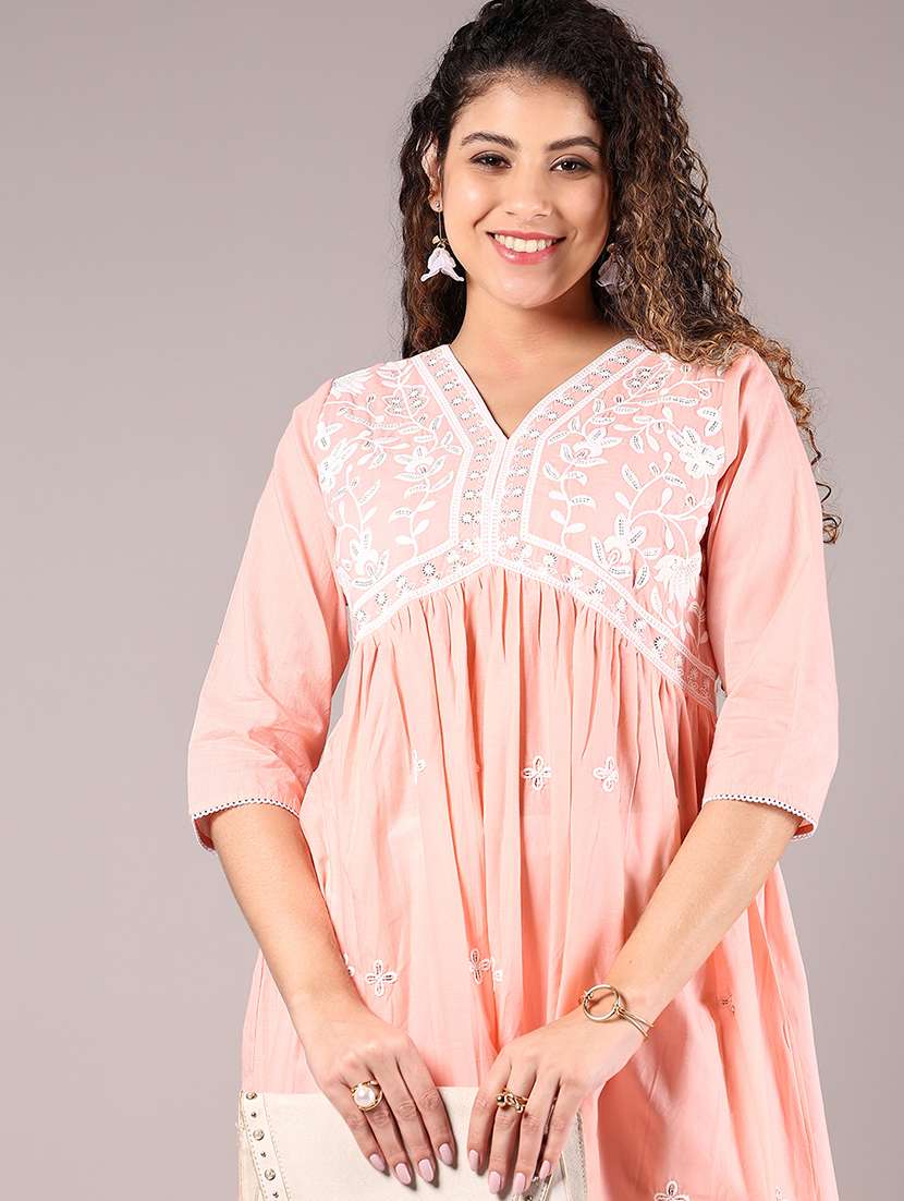 women embroidered printed three quarter sleeve a-line kurta - 22163120 -  Standard Image - 4