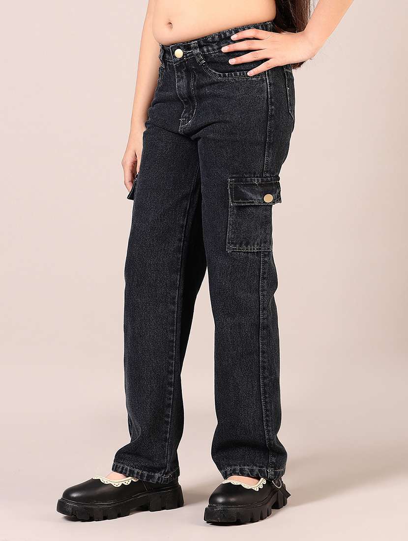 girls plain mid rise relaxed fit cargo - 22163133 -  Standard Image - 1