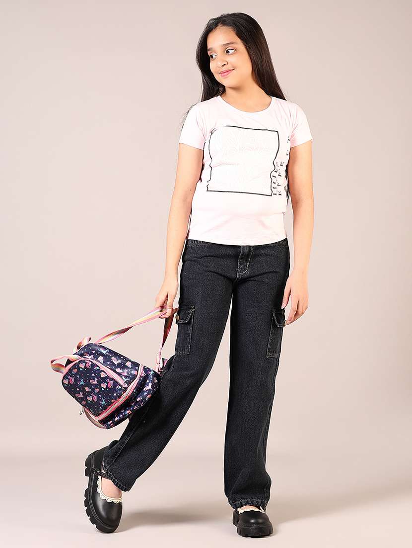 girls plain mid rise relaxed fit cargo - 22163133 -  Standard Image - 4