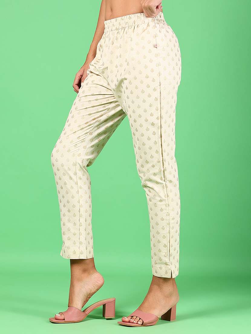 women foil printed mid rise slim fit tapered pant - 22163287 -  Standard Image - 1