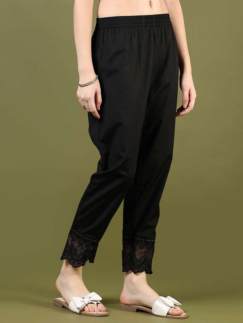 women solid mid rise regular fit tapered pant - 22163290 -  Standard Image - 1