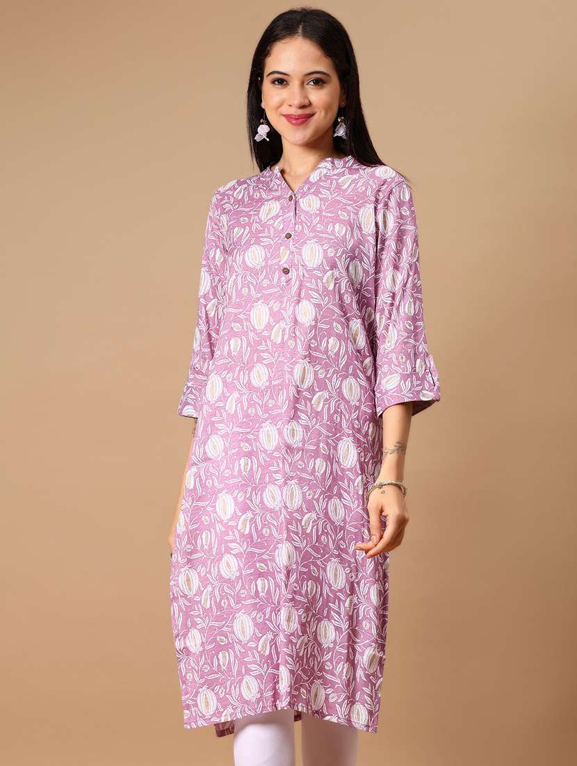 women floral printed three quarter sleeve straight kurta