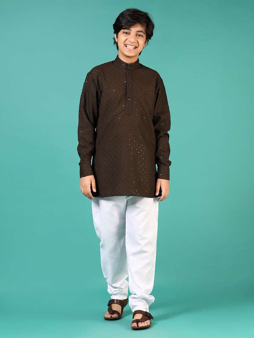 boys embroidered long sleeve kurta and pyjama set - 22163366 -  Standard Image - 1