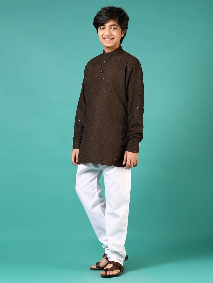 boys embroidered long sleeve kurta and pyjama set - 22163366 -  Standard Image - 4