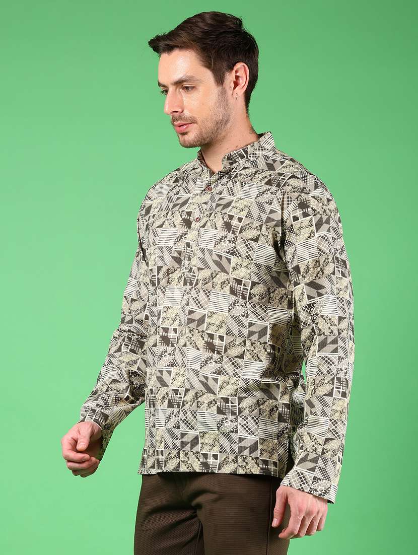 men printed mandarin neck short kurta - 22163368 -  Standard Image - 1