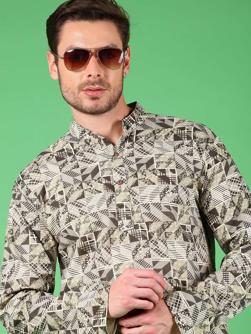 men printed mandarin neck short kurta - 22163368 -  Standard Image - 4