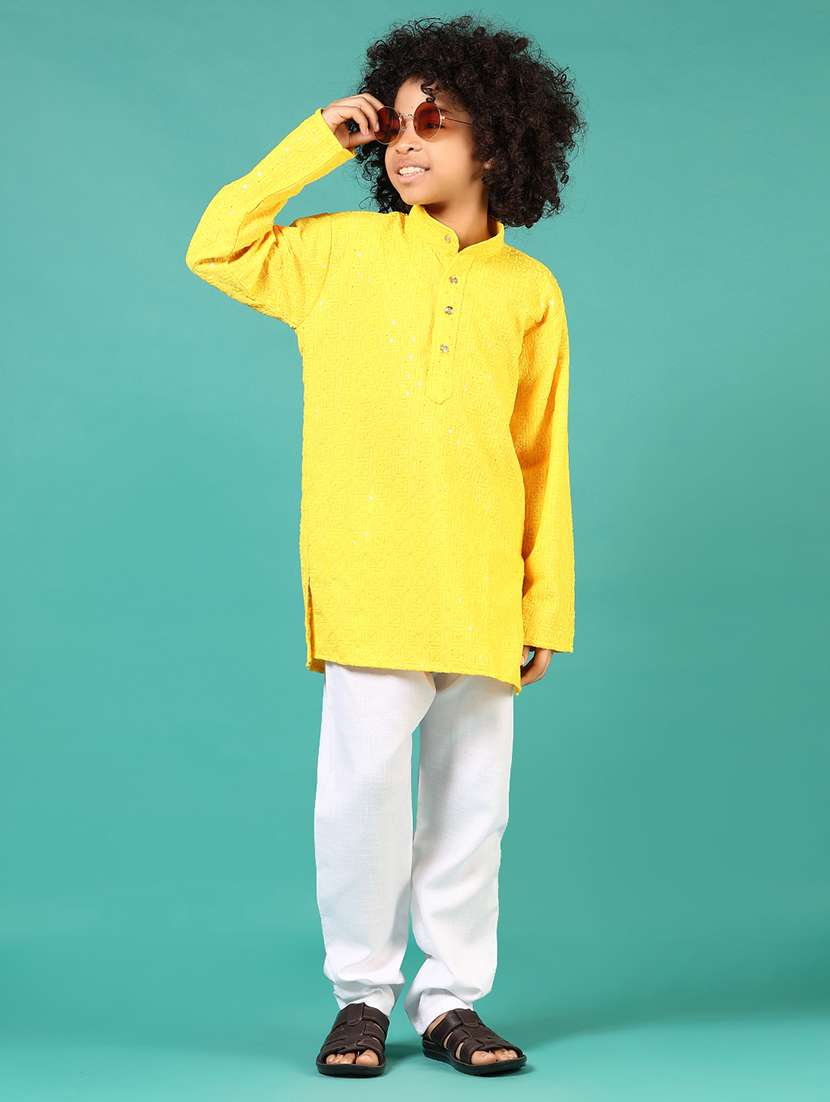 boys embroidered long sleeve kurta and pyjama set - 22163461 -  Standard Image - 1