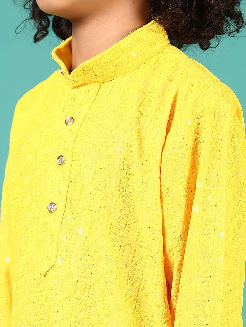 boys embroidered long sleeve kurta and pyjama set - 22163461 -  Standard Image - 4