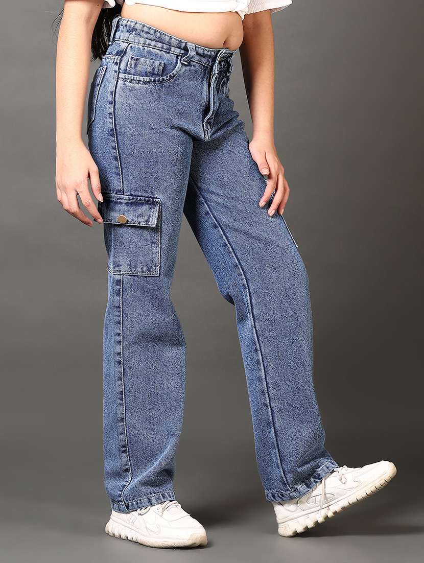 girls plain mid rise regular fit cargo - 22163469 -  Standard Image - 1