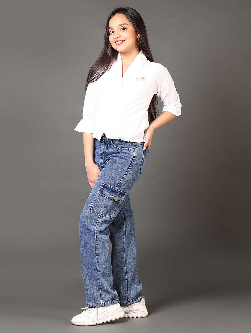girls plain mid rise regular fit cargo - 22163469 -  Standard Image - 4