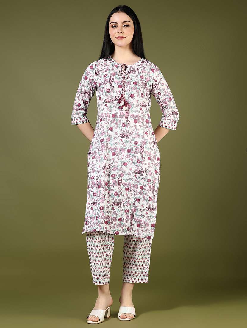women floral printed three quarter sleeve kurta pant set - 22163597 -  Standard Image - 1