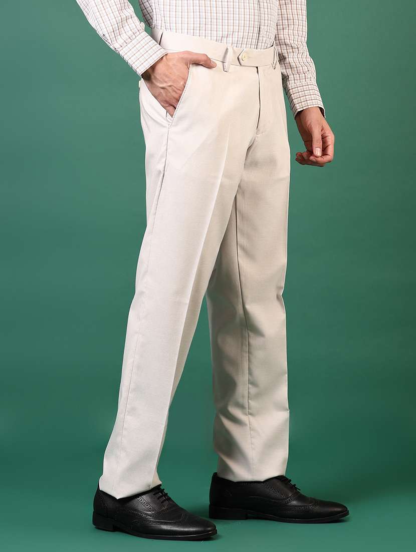 men solid mid rise flat front formal trouser - 22163664 -  Standard Image - 1