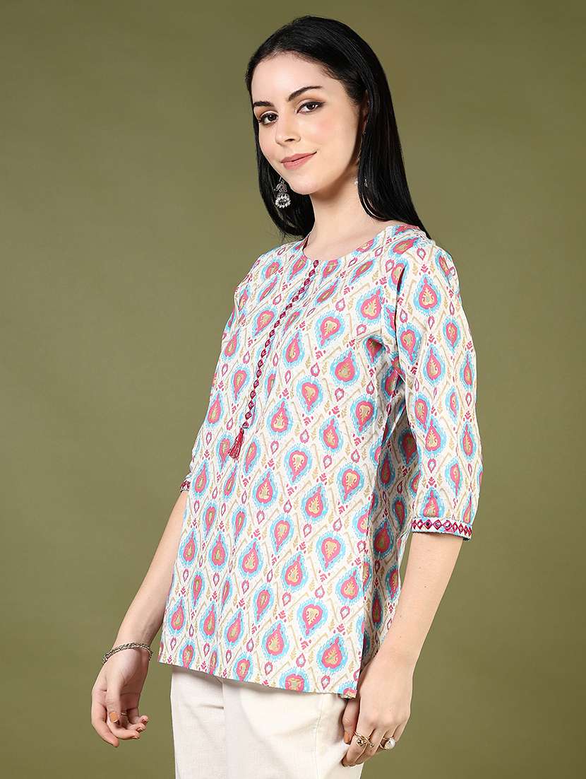 women printed three quarter sleeve straight kurti - 22163767 -  Standard Image - 1