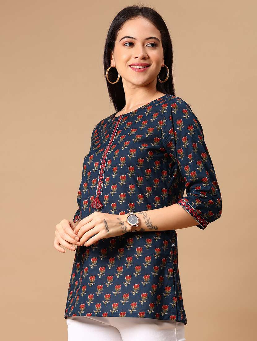 women floral printed three quarter sleeve straight kurti - 22163768 -  Standard Image - 1