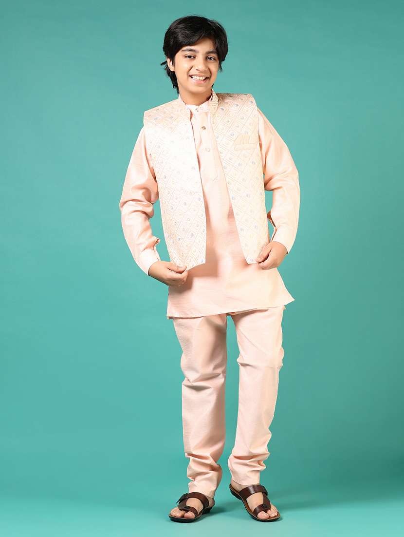 boys embroidered long sleeve kurta and pyjama set with jacket - 22163785 -  Standard Image - 1