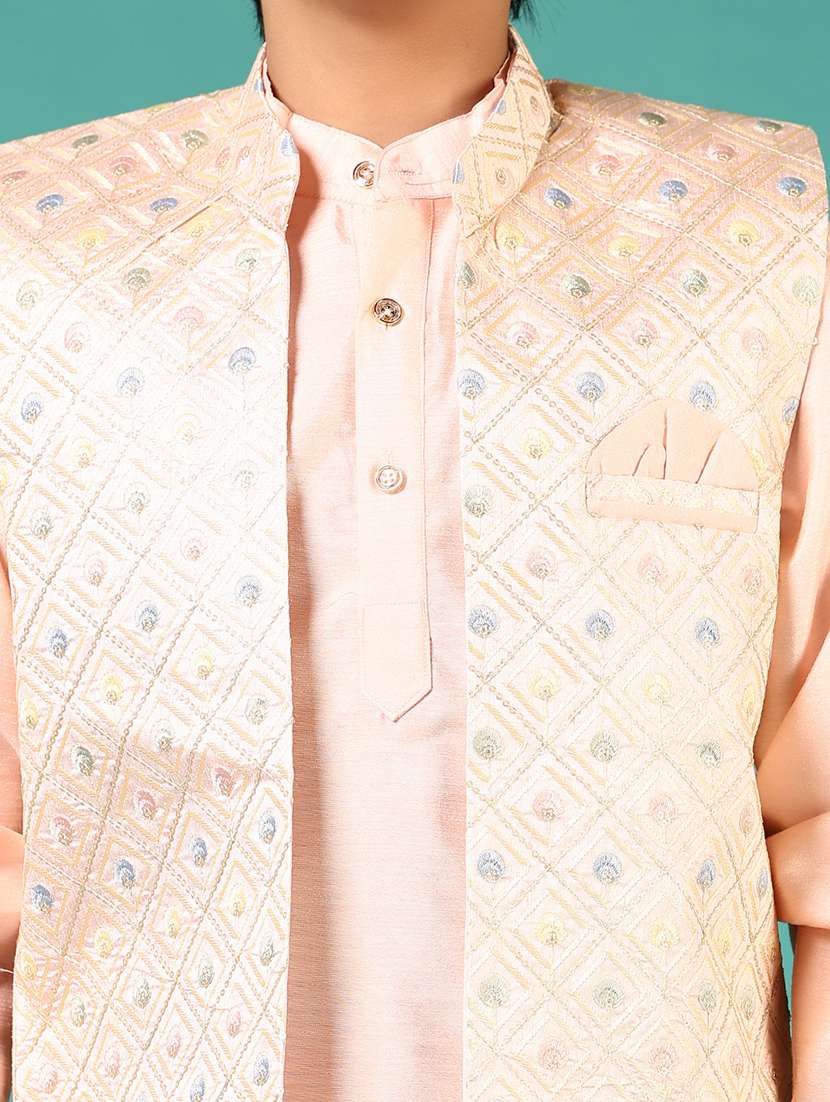 boys embroidered long sleeve kurta and pyjama set with jacket - 22163785 -  Standard Image - 4